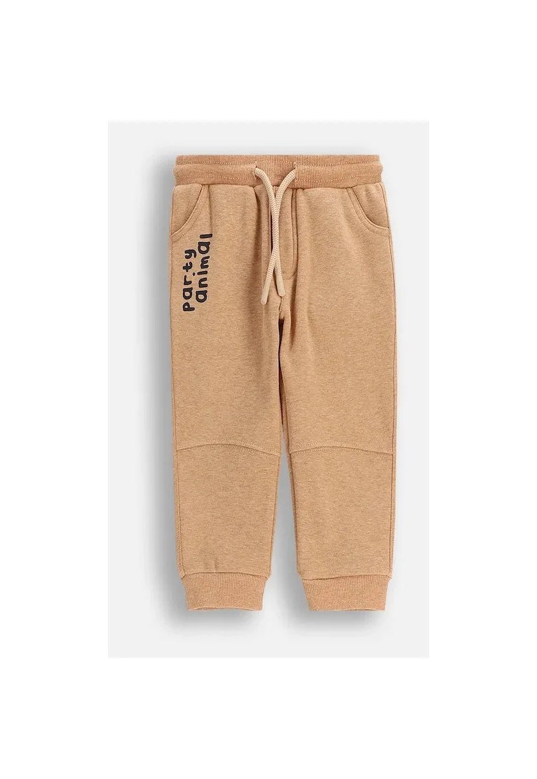 Pantaloni copii,  bej, captuseala din blana, aplicatie animalut, talie elastica