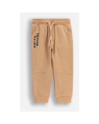 Pantaloni copii,  bej, captuseala din blana, aplicatie animalut, talie elastica