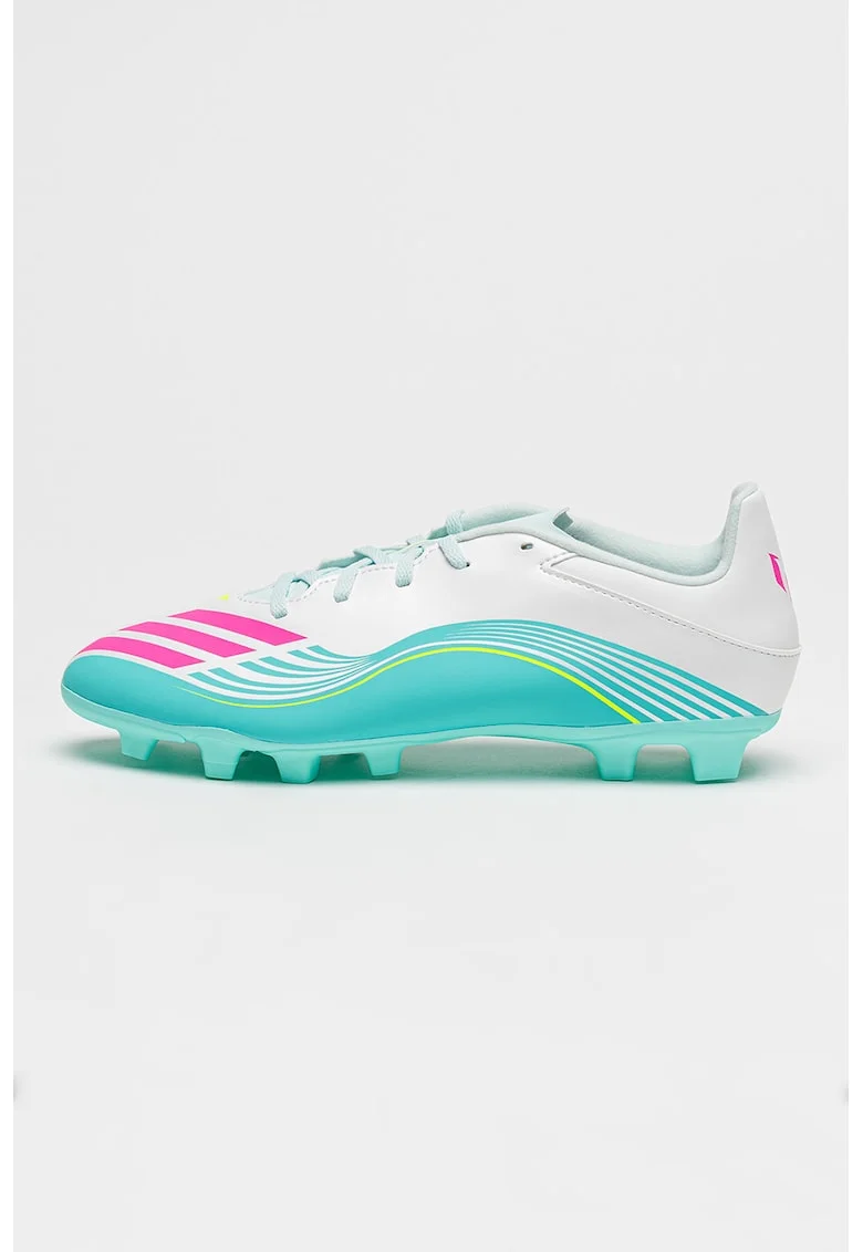 Pantofi cu crampoane F50 MESSI CLUB pentru fotbal, Alb/Turcoaz inchis