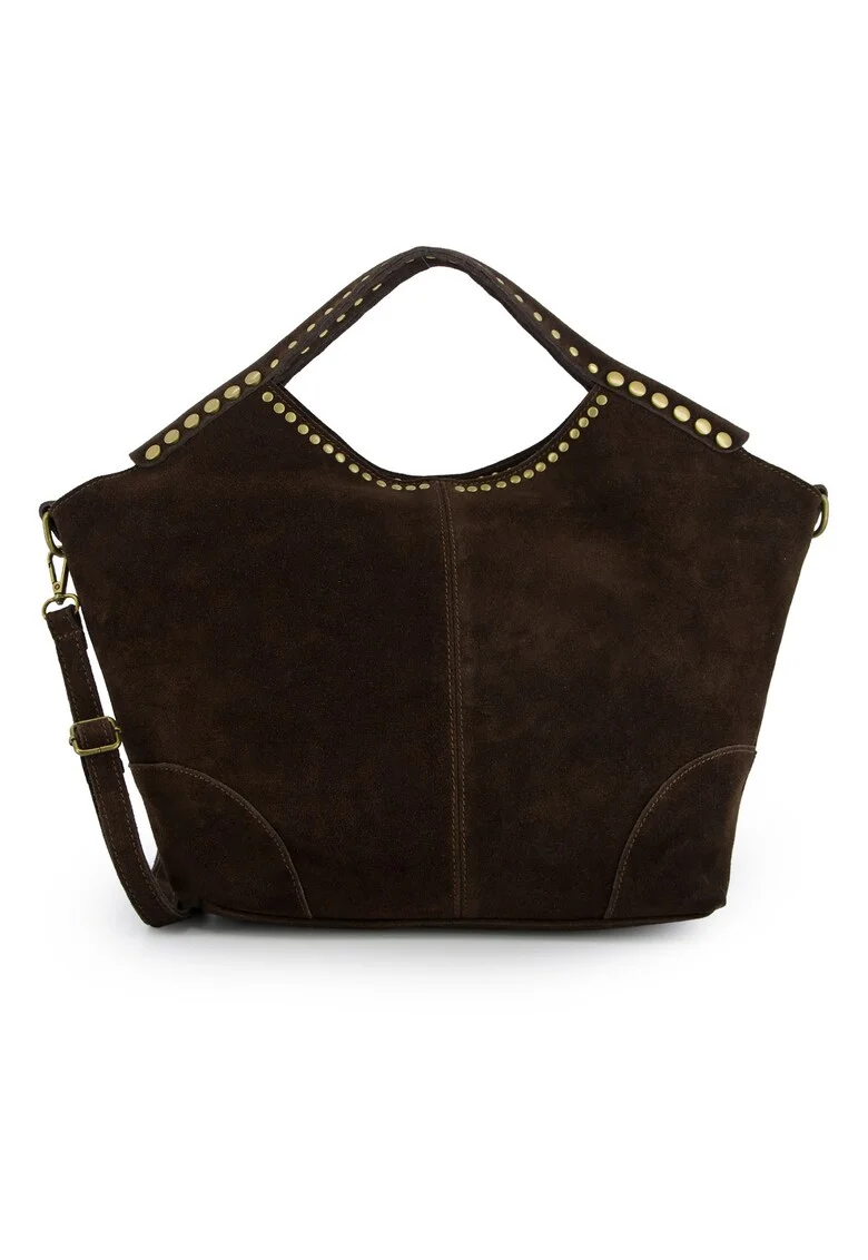 Geanta hobo din piele intoarsa cu detalii metalice 33x49x10,5cm