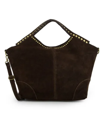Geanta hobo din piele intoarsa cu detalii metalice 33x49x10,5cm
