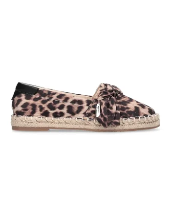 Espadrile cu animal print cu nod lateral, Rosu inchis/Bej deschis