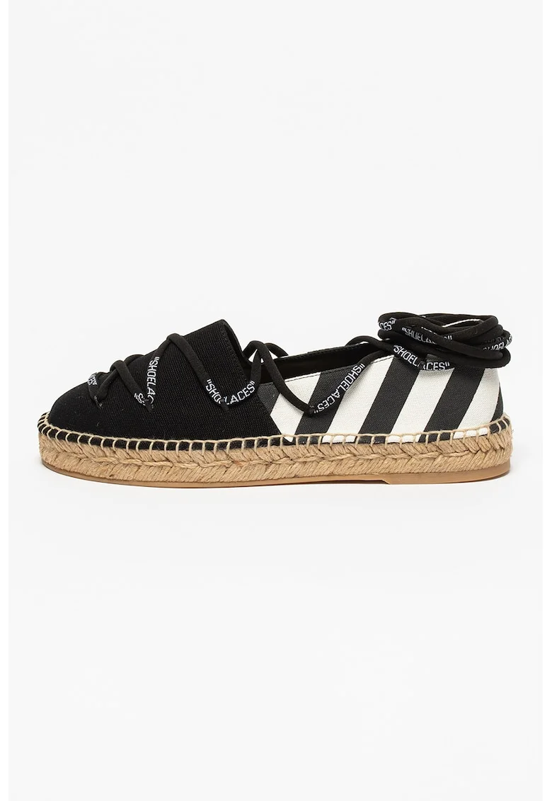 Espadrile de panza cu sireturi, Alb/Negru