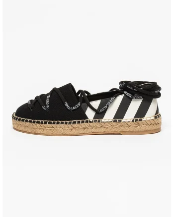 Espadrile de panza cu sireturi, Alb/Negru