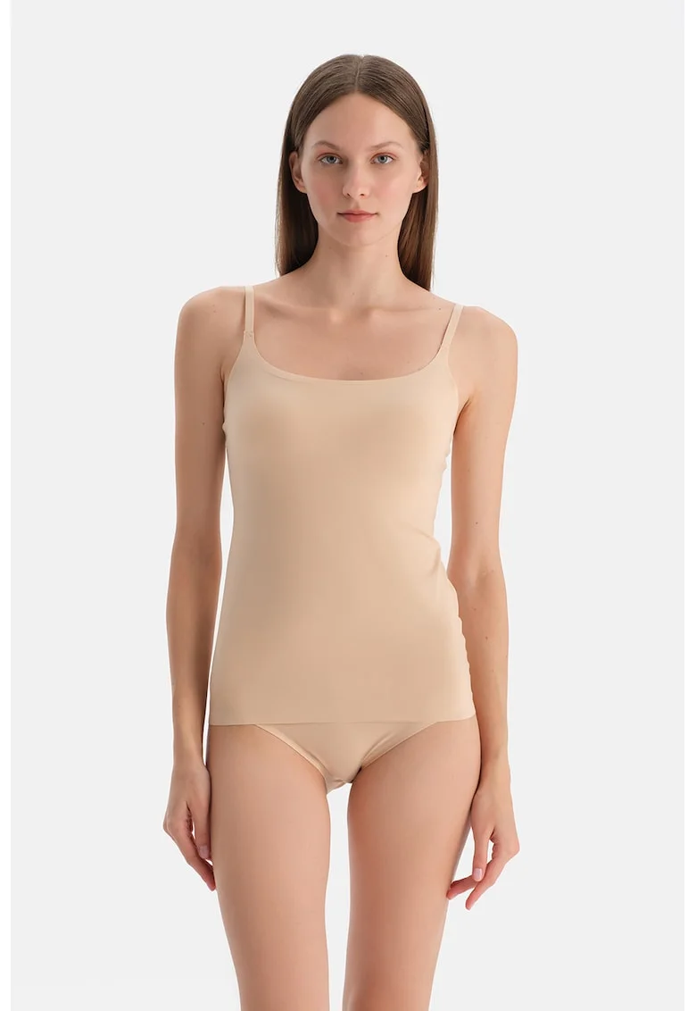 Top slim-fit cu bretele ajustabile, Bej deschis