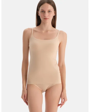 Top slim-fit cu bretele ajustabile, Bej deschis