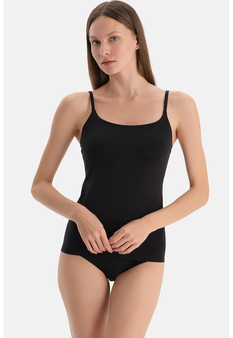 Top slim-fit cu bretele ajustabile, Negru
