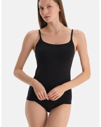 Top slim-fit cu bretele ajustabile, Negru