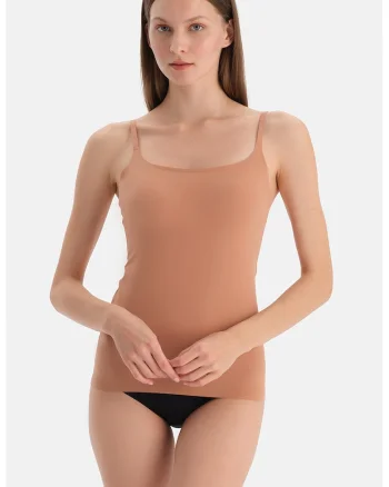Top slim-fit cu bretele ajustabile, Bej