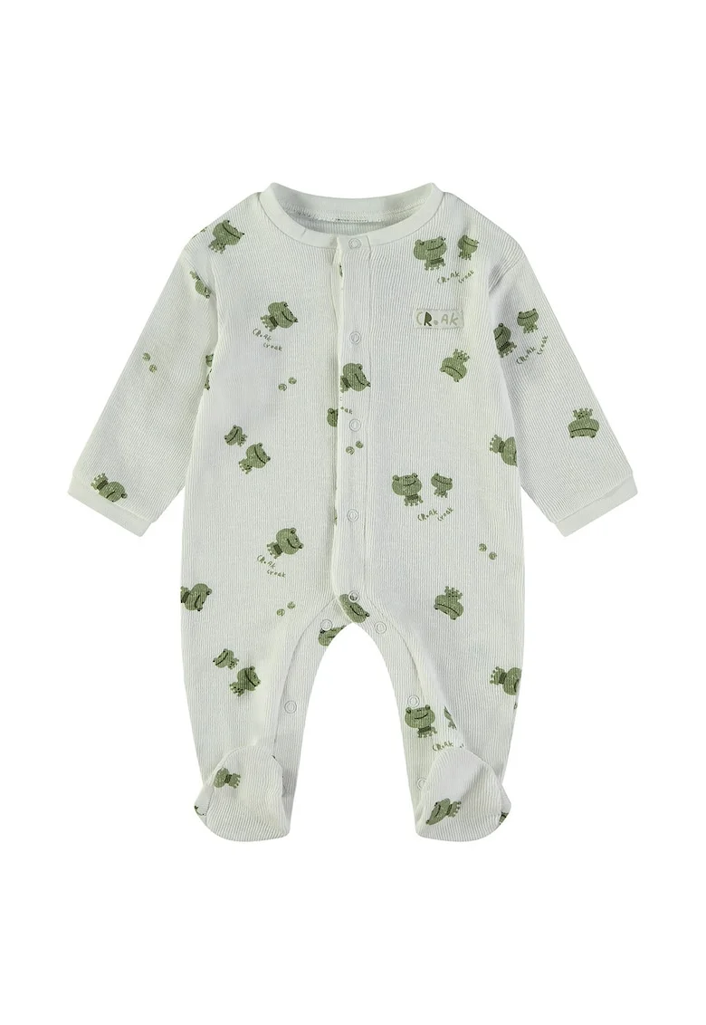 Salopeta din bumbac cu imprimeu broaste, Verde/Gri deschis