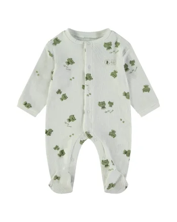 Salopeta din bumbac cu imprimeu broaste, Verde/Gri deschis