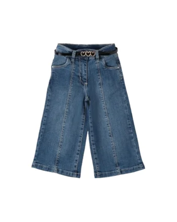 Pantaloni denim fete  din model elastic cu croiala larga si curea inclusa