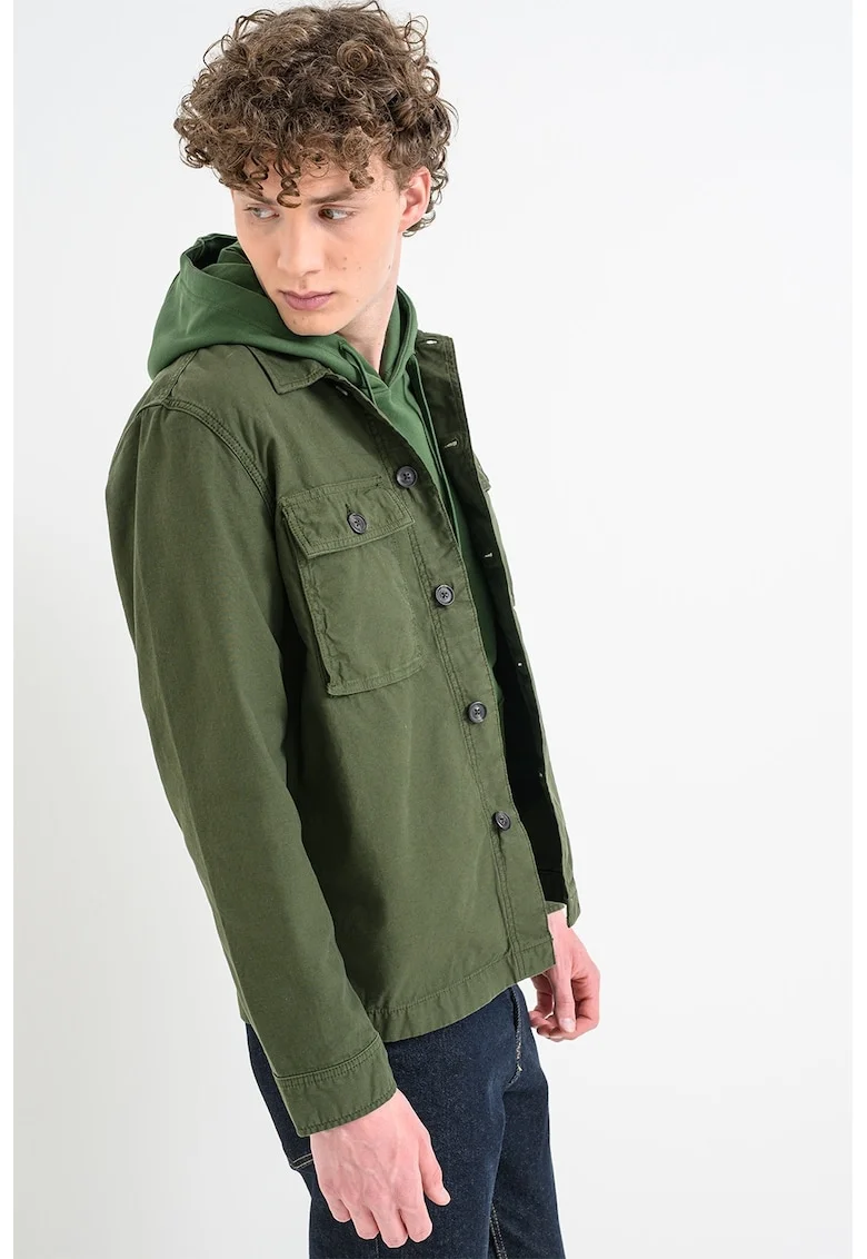 Jacheta-camasa cu guler clasic Utility, Verde inchis