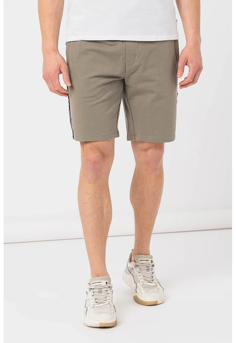 Pantaloni scurti cu benzi logo laterale pentru fitness, Verde sparanghel