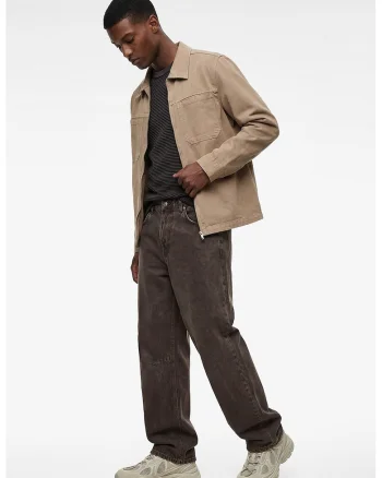 Jacheta regular fit cu fermoar si buzunare pe piept, Maro camel