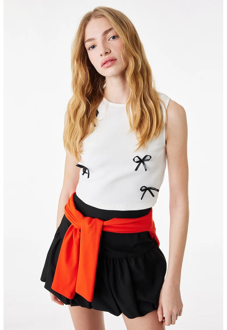 Top crop cu funda, Alb
