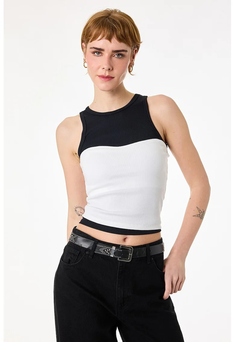 Top bandeau din amestec de bumbac, Alb