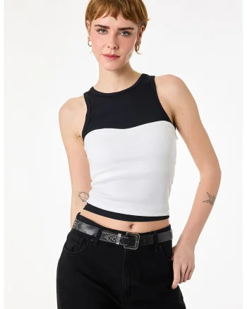 Top bandeau din amestec de bumbac, Alb