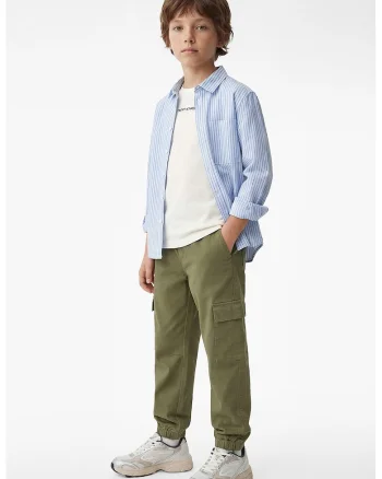 Pantaloni cargo cu talie ajustabila, Verde masliniu