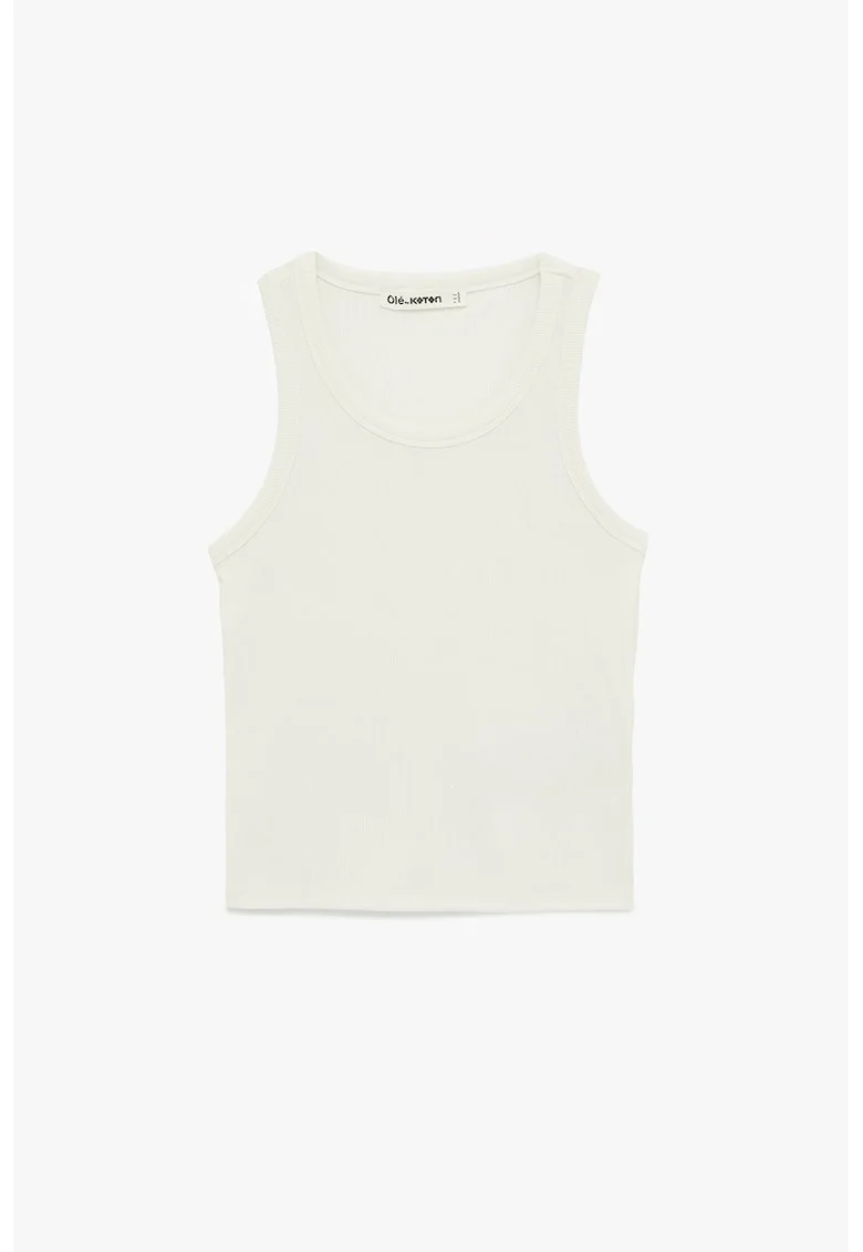Top slim fit cu model uni, Alb murdar
