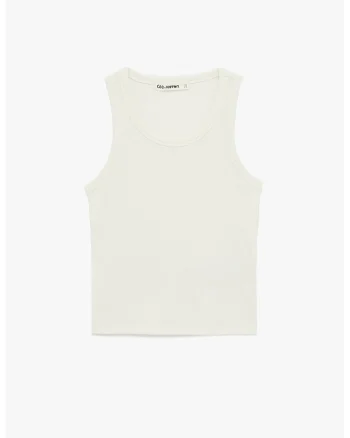 Top slim fit cu model uni, Alb murdar