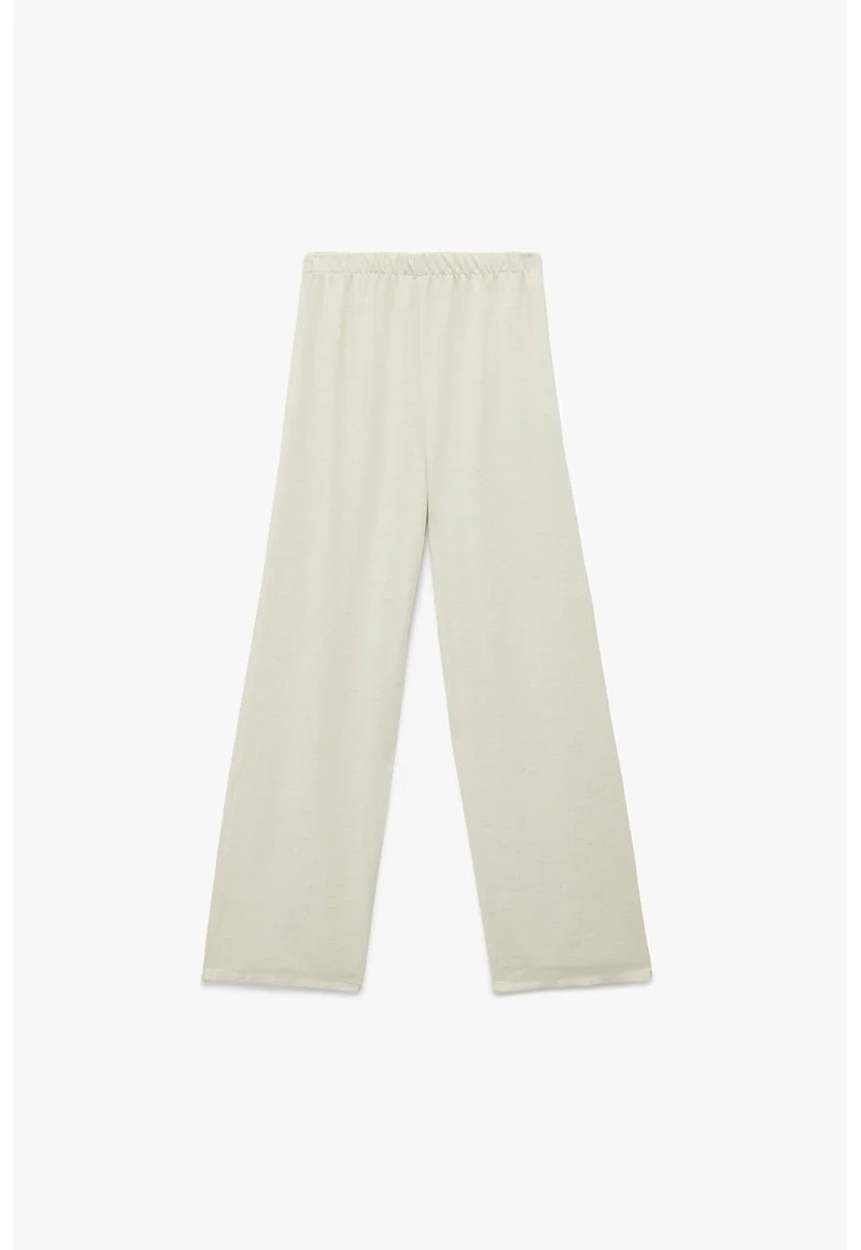 Pantaloni cu croiala ampla si model petrecut, Crem