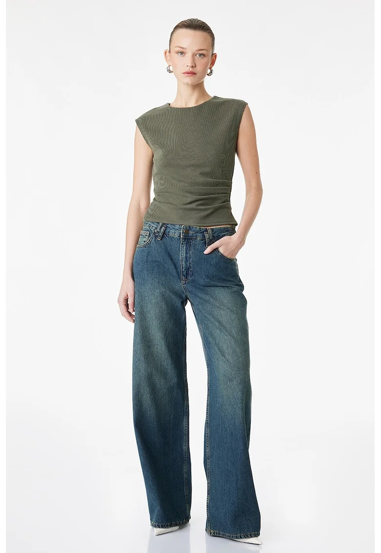 Top slim fit din amestec de modal cu volane, Kaki