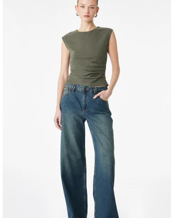 Top slim fit din amestec de modal cu volane, Kaki