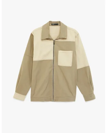 Jacheta-camasa cu model colorblock, Maro camel/Grej