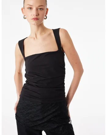 Top slim fit cu volane, Negru