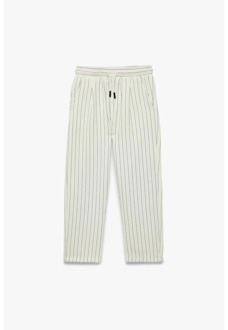 Pantaloni cu dungi si snur, Crem