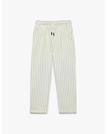 Pantaloni cu dungi si snur, Crem