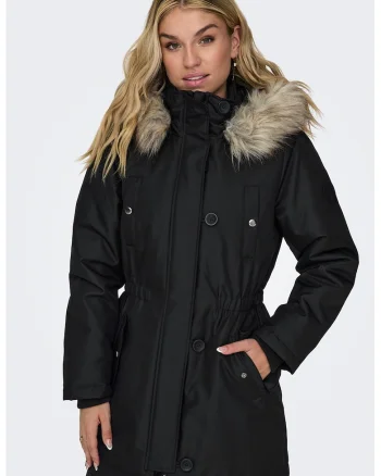 Geaca parka de blana sintetica, Negru