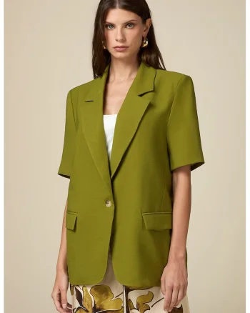 Sacou cu maneci medii si buzunare cu clapa, Verde masliniu