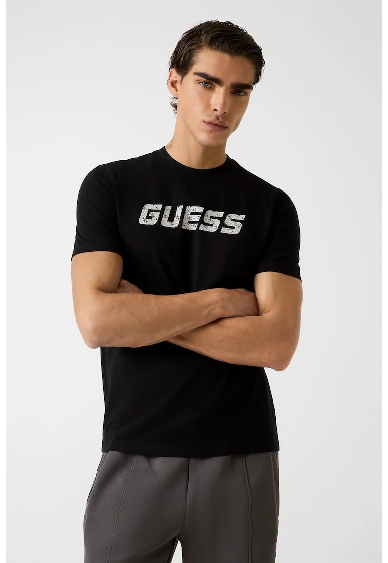 Tricou din bumbac organic pentru fitness, Negru/Alb murdar
