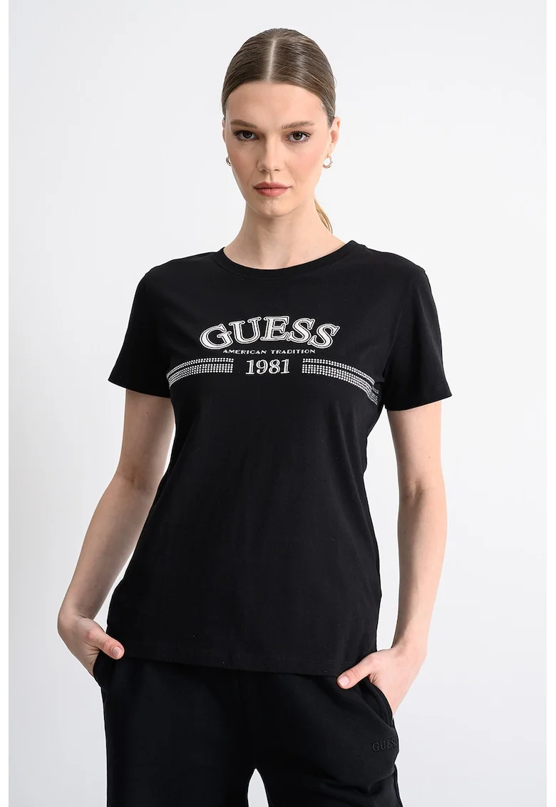 Tricou regular-fit cu imprimeu logo, Negru/Argintiu