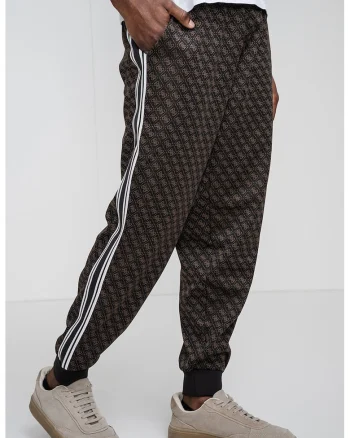Pantaloni de trening cu logo, pentru fitness, Alb/Maro inchis/Negru
