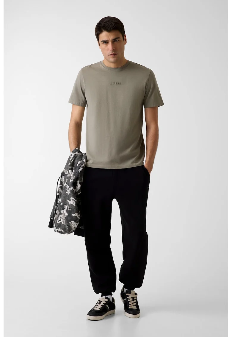 Tricou cambrat cu decolteu la baza gatului, pentru fitness, Kaki