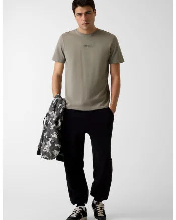 Tricou cambrat cu decolteu la baza gatului, pentru fitness, Kaki