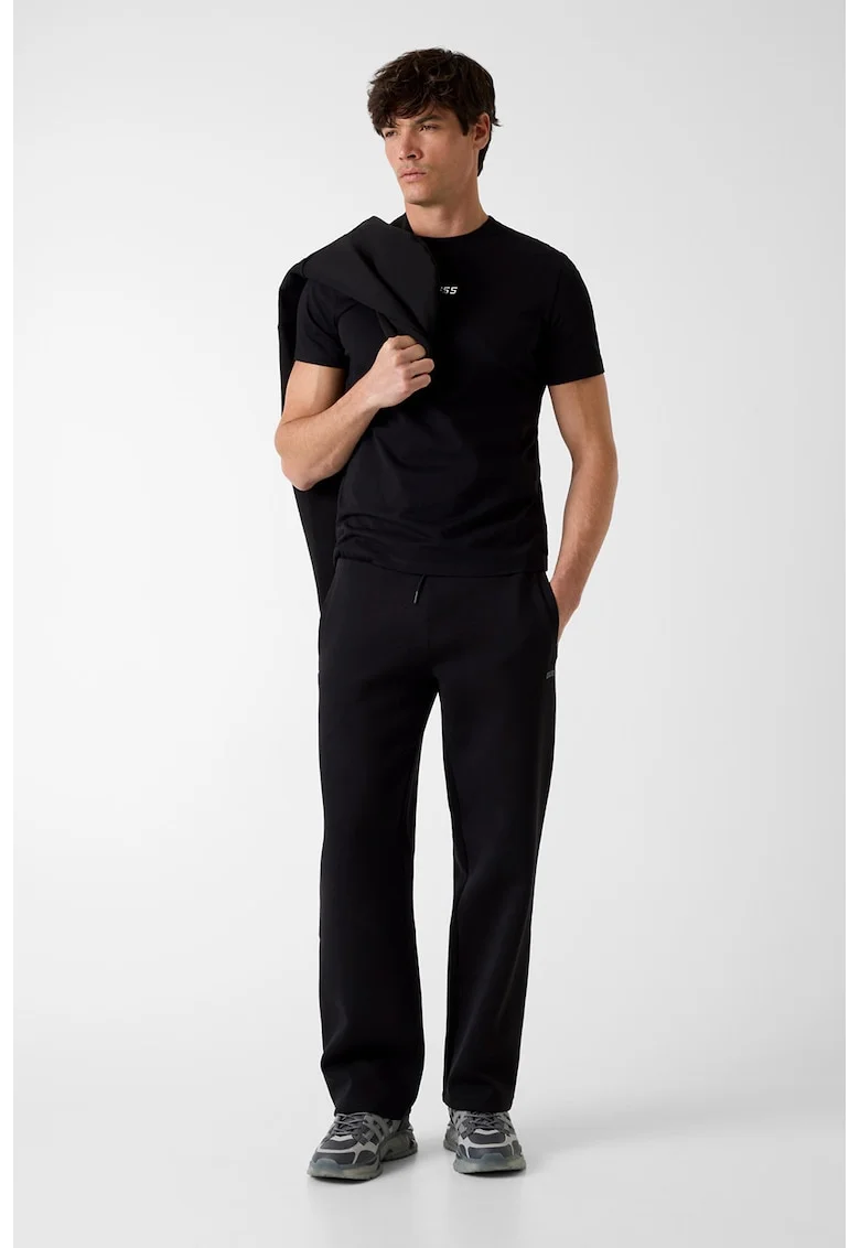 Tricou cambrat cu decolteu la baza gatului, pentru fitness, Negru