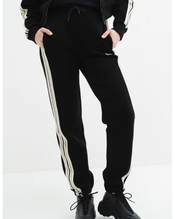Pantaloni cu logo pentru fitness, Negru/Alb murdar