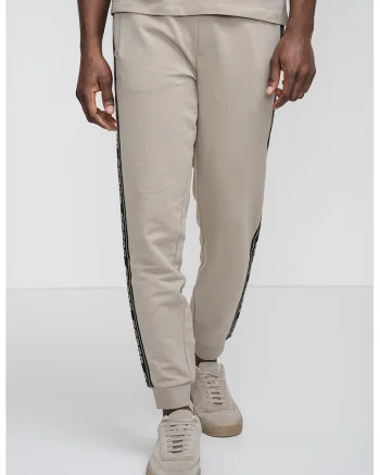Pantaloni de trening cu benzi logo laterale si snur, Grej