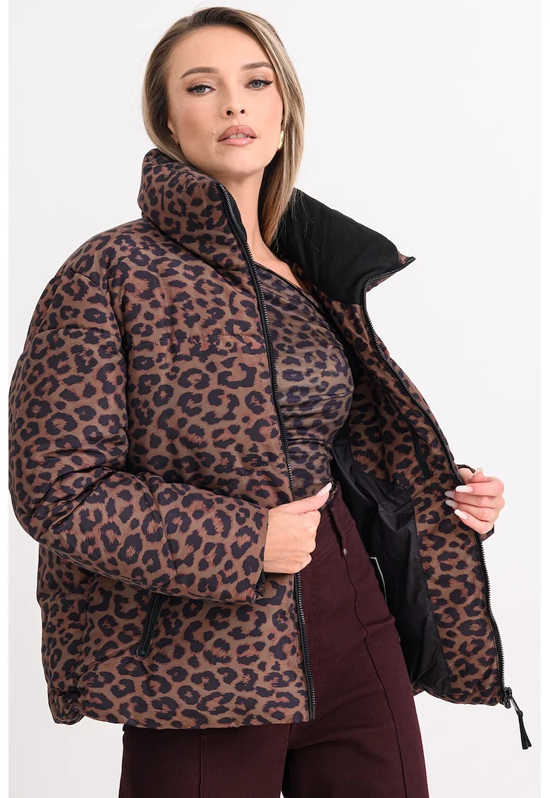 Geaca cu animal print, Negru/Maro