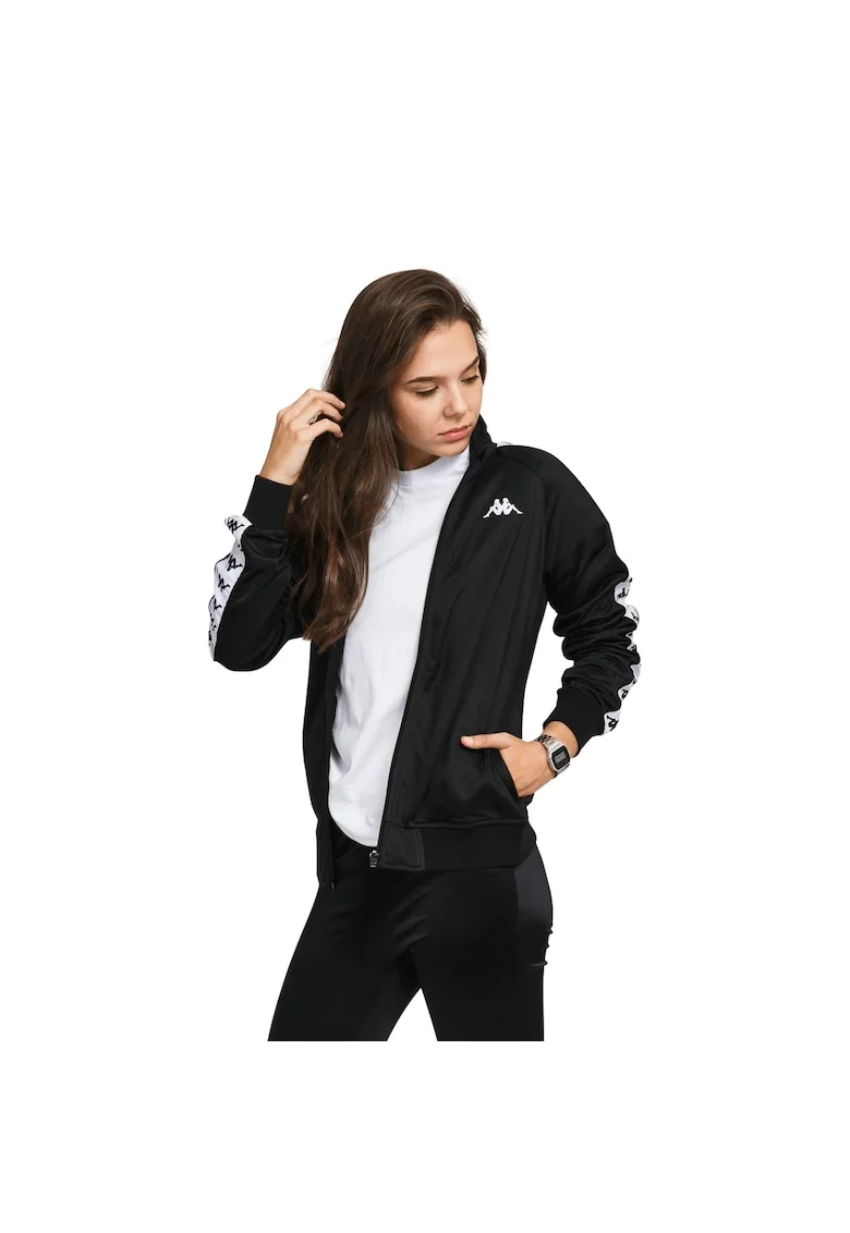 Bluza cu fermoar dama cu benzi logo,  222 Banda Wanniston Slim, Negru I Alb