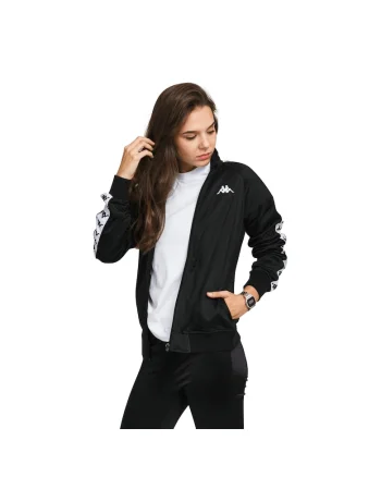 Bluza cu fermoar dama cu benzi logo,  222 Banda Wanniston Slim, Negru I Alb