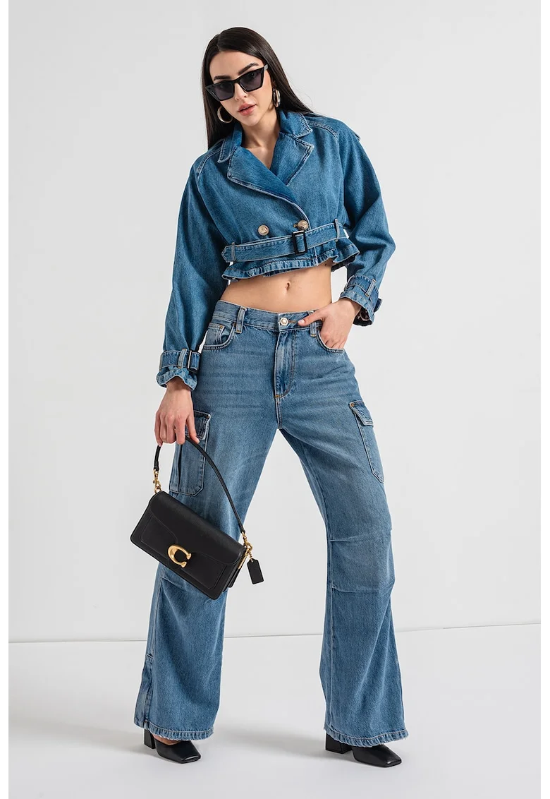 Jacheta din denim cu model trenci, Albastru