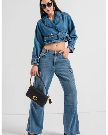 Jacheta din denim cu model trenci, Albastru