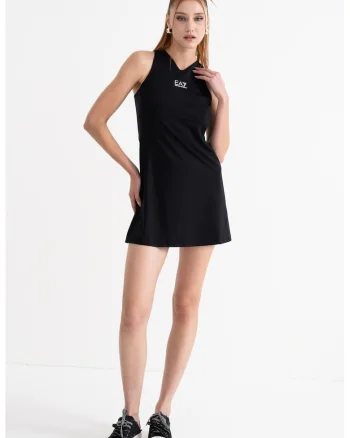 Rochie mini cu decolteu in V si pantaloni scurti asortati Tennis, Negru