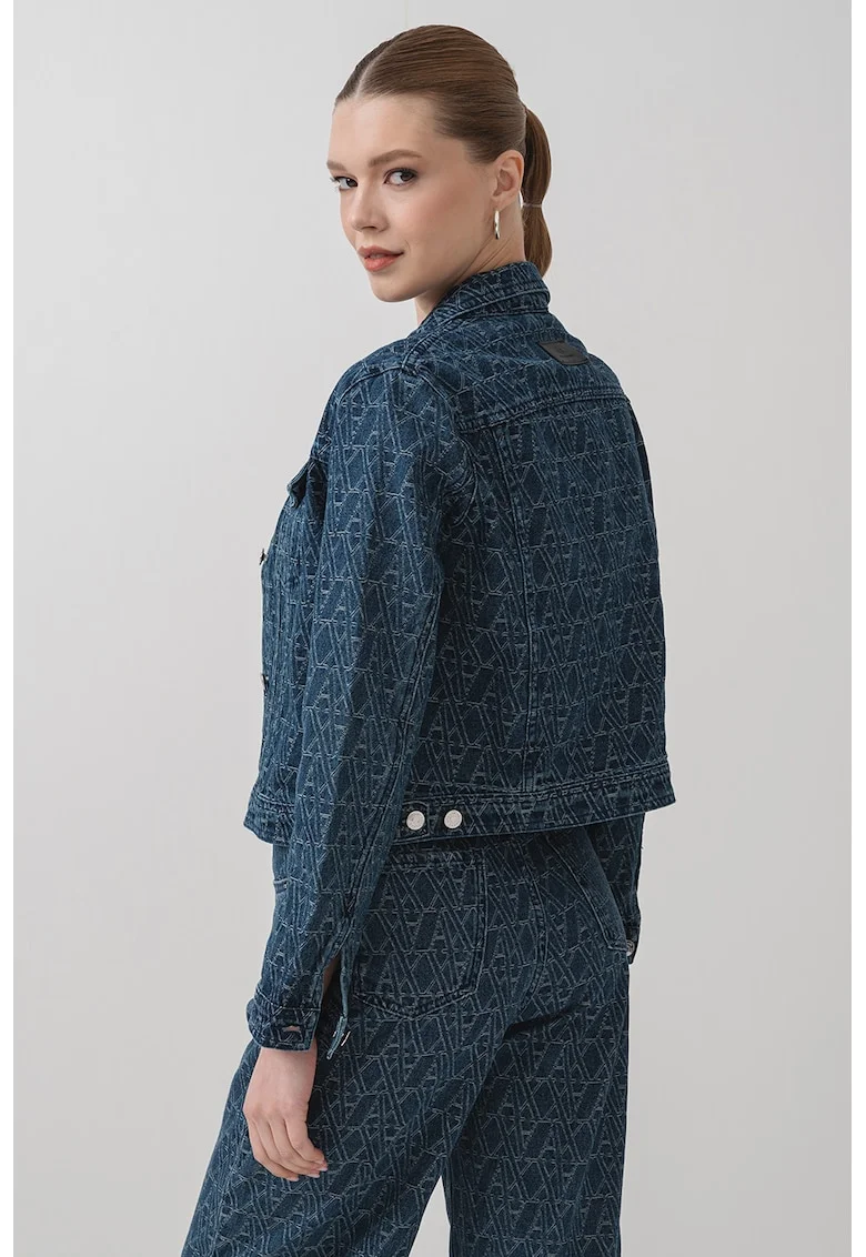 Jacheta din denim cu buzunare pe piept, Bleumarin