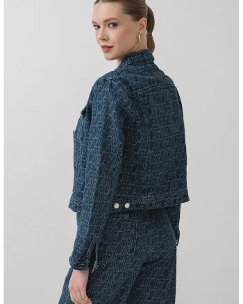 Jacheta din denim cu buzunare pe piept, Bleumarin